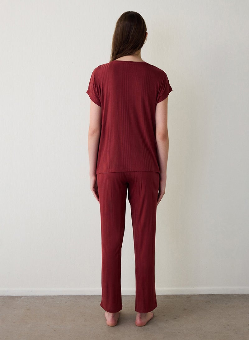 Penti Bordeaux Freya Crew Neck Short Sleeve Pajama Set - Image 3